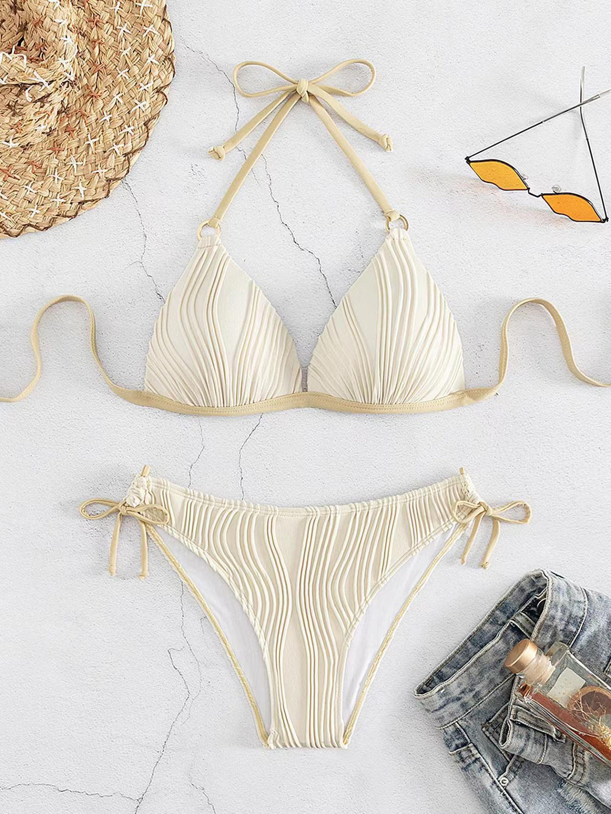 Ribbed Push-Up Halter Bikini Set