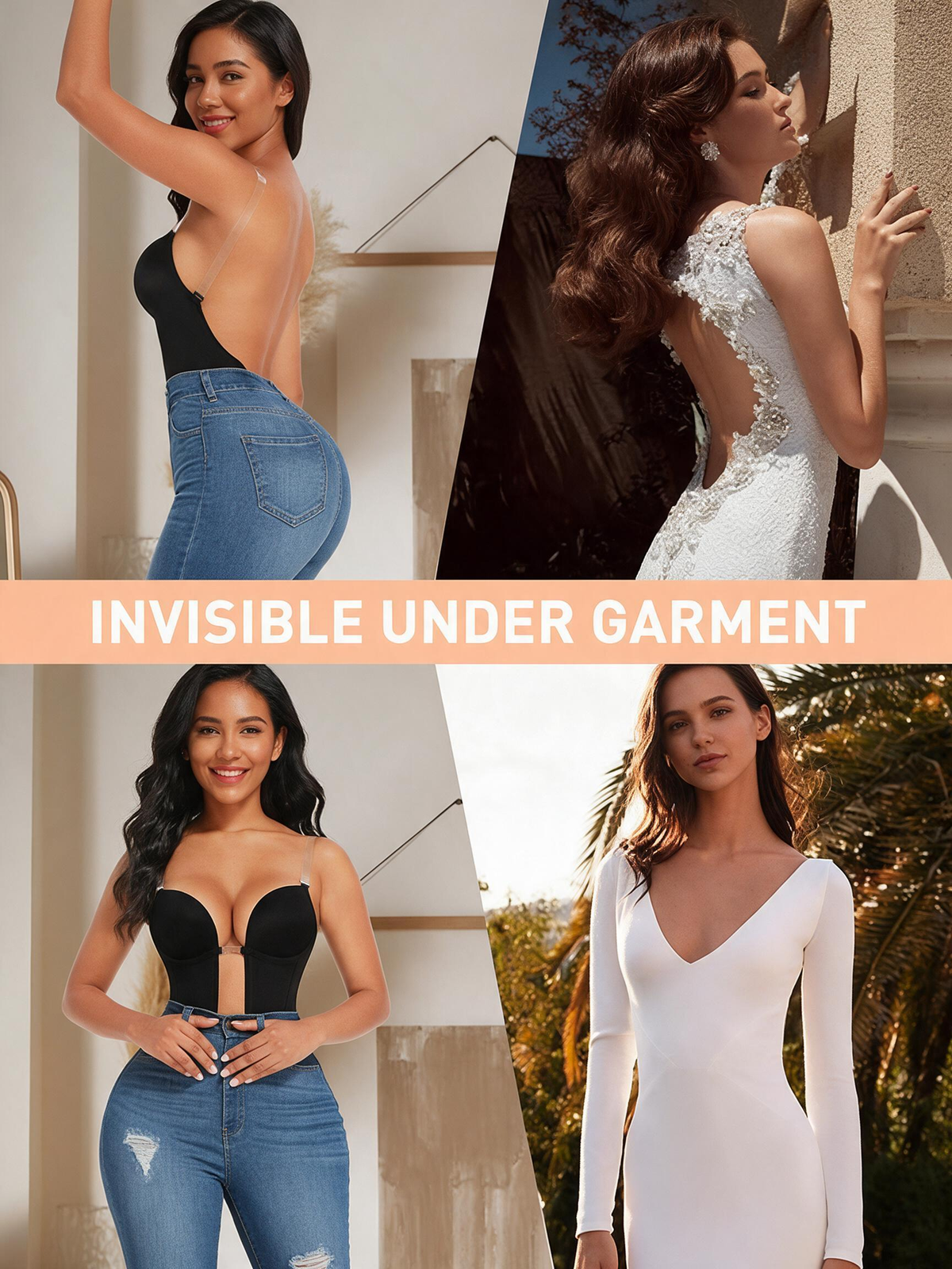 FeelinGirl Seamless Backless Built-in Bra Bodysuit with Open Crotch Comfortable Fabrics Lady Womenswear Nylon